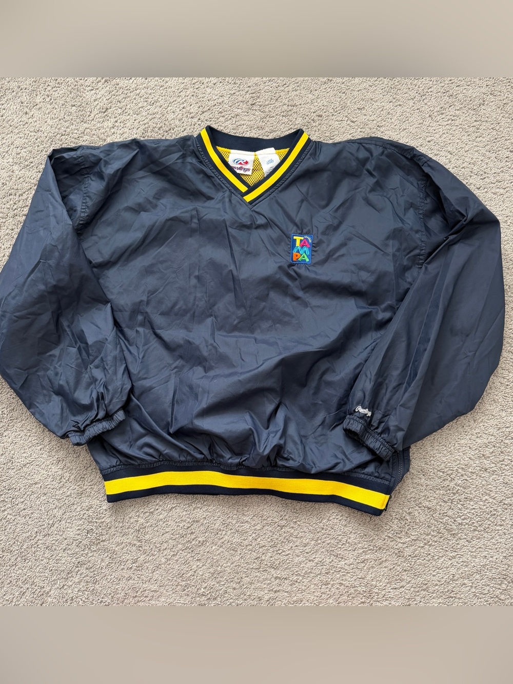 Retro Rawlings Pullover Windbreaker Jacket Mens Large Navy Yellow Tampa Vintage
